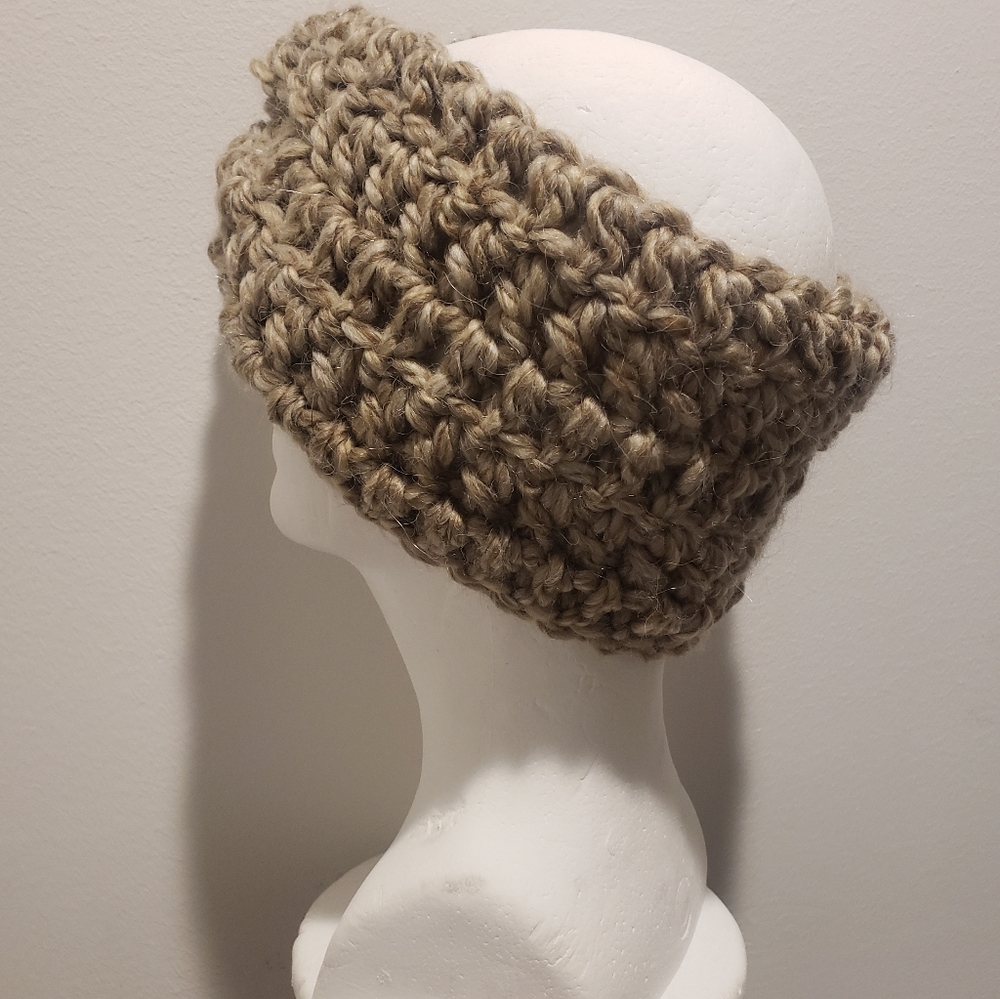 🧶 Crocheted Twist Ear Warmers – Handmade Alpaca Blend, Barn Owl 🤍 - Picture 3 of 7